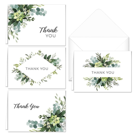 Lush Greenery Thank You Notes / 24 Cards and Envelopes