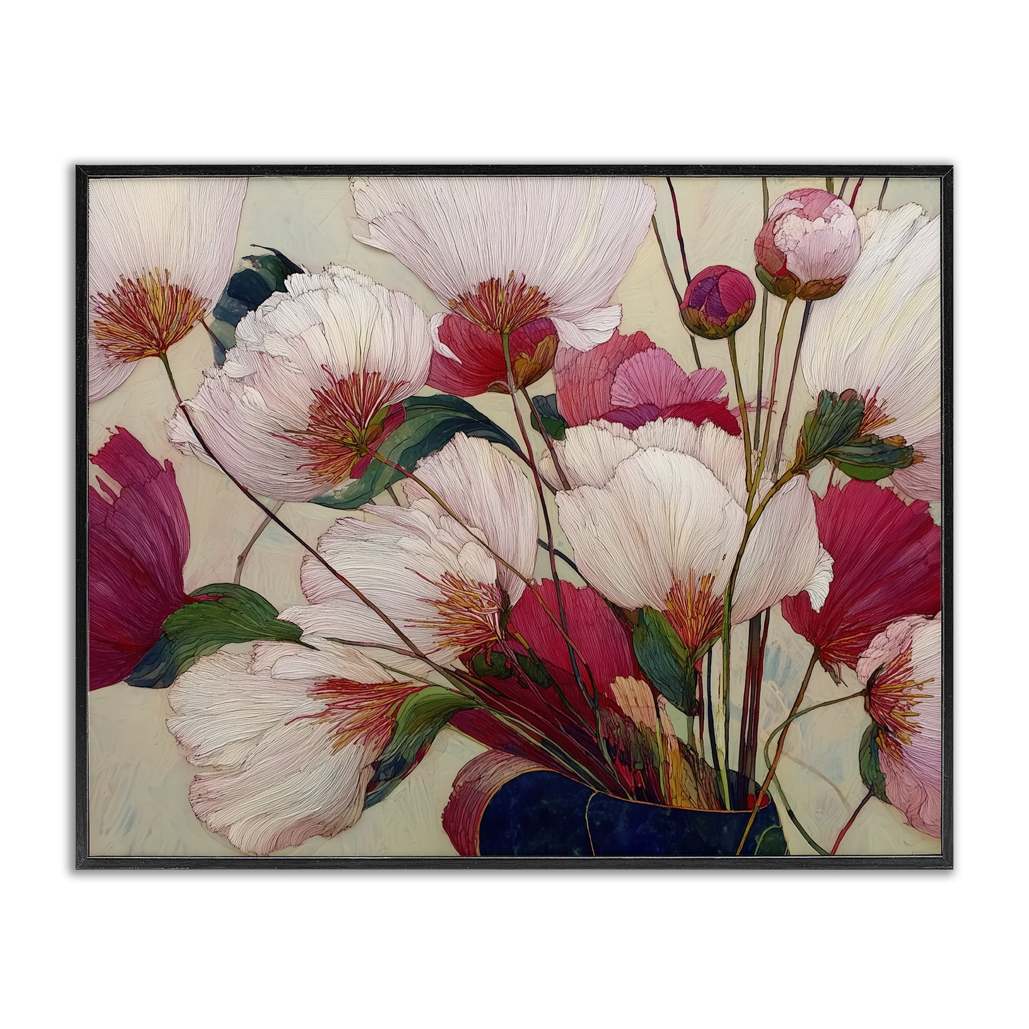 Lush Haiku Pink & White Flowers Black Framed Giclee Art, design by Annabelle Hall
