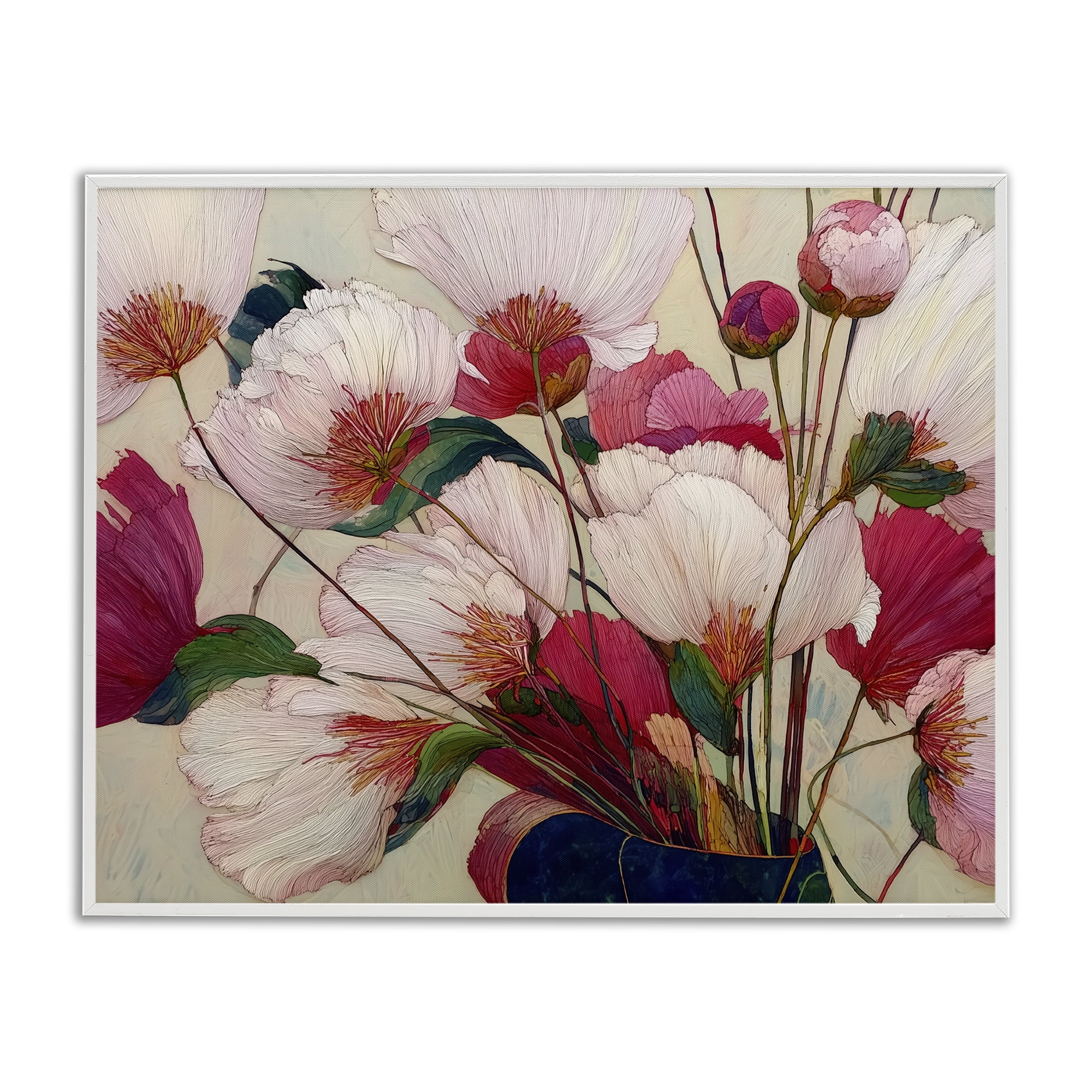 Lush Haiku Pink & White Flowers White Framed Giclee Art, design by Annabelle Hall