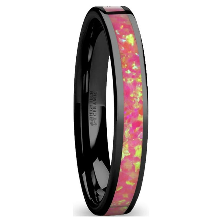 Black Ceramic Ring Pink Carbon Fiber Inlay