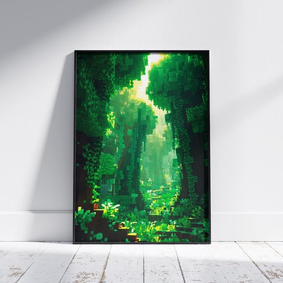 Lush Jungle Landscape Wall Art Poster – Pixel Forest Adventure Scene Inspired by Minecraft Nature World 24x36 UNFRAMDE