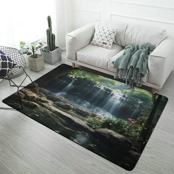 Lush Jungle Waterfall Soft Comfy Area Rugs Carpet Suitable for Living Room Kitchen Bedroom Laundry Room Home Decorations