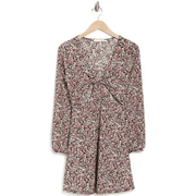 Lush Long Sleeve Gathered Cutout Print Knit Dress, Size M