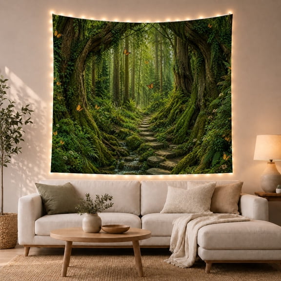 Lush Magical Forest With Art Scene, Mystical Fantasy for Space Lovers, Galaxy Room Decor Room Accent, Valentine's Day Gift, Tapestry Wall Hanging for Bedroom and Dorm