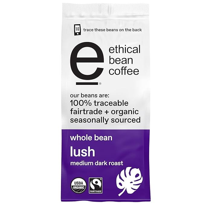 Lush Medium Dark Roast Fairtrade Organic Whole Bean Coffee, 12 oz Bag