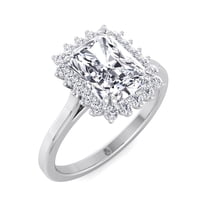 Lush - Moissanite Radiant Cut Lab Diamond Flower Halo Engagement Ring