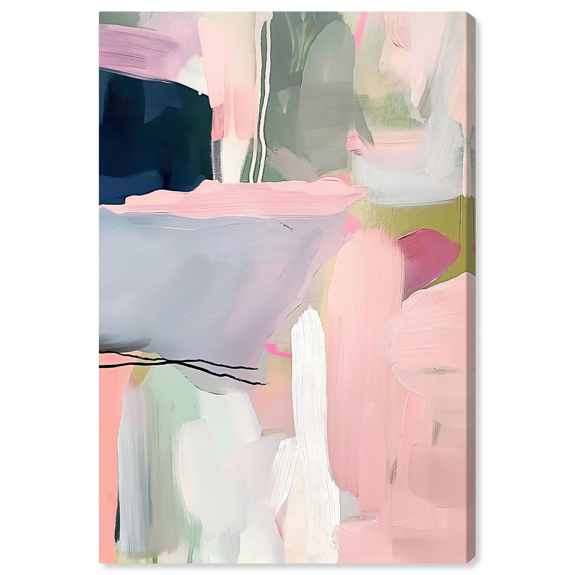 Lush Pastel Abstract Canvas Art in Pink and Green, 10" x 15"