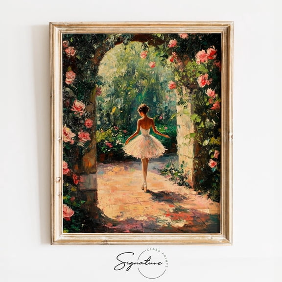 Lush Rose Garden In Spring, Romantic Victorian Landscape, Cottagecore Ballerina Wall Art, Floral For Decor 3540 Home Decor, 8x12 UNFRAMED