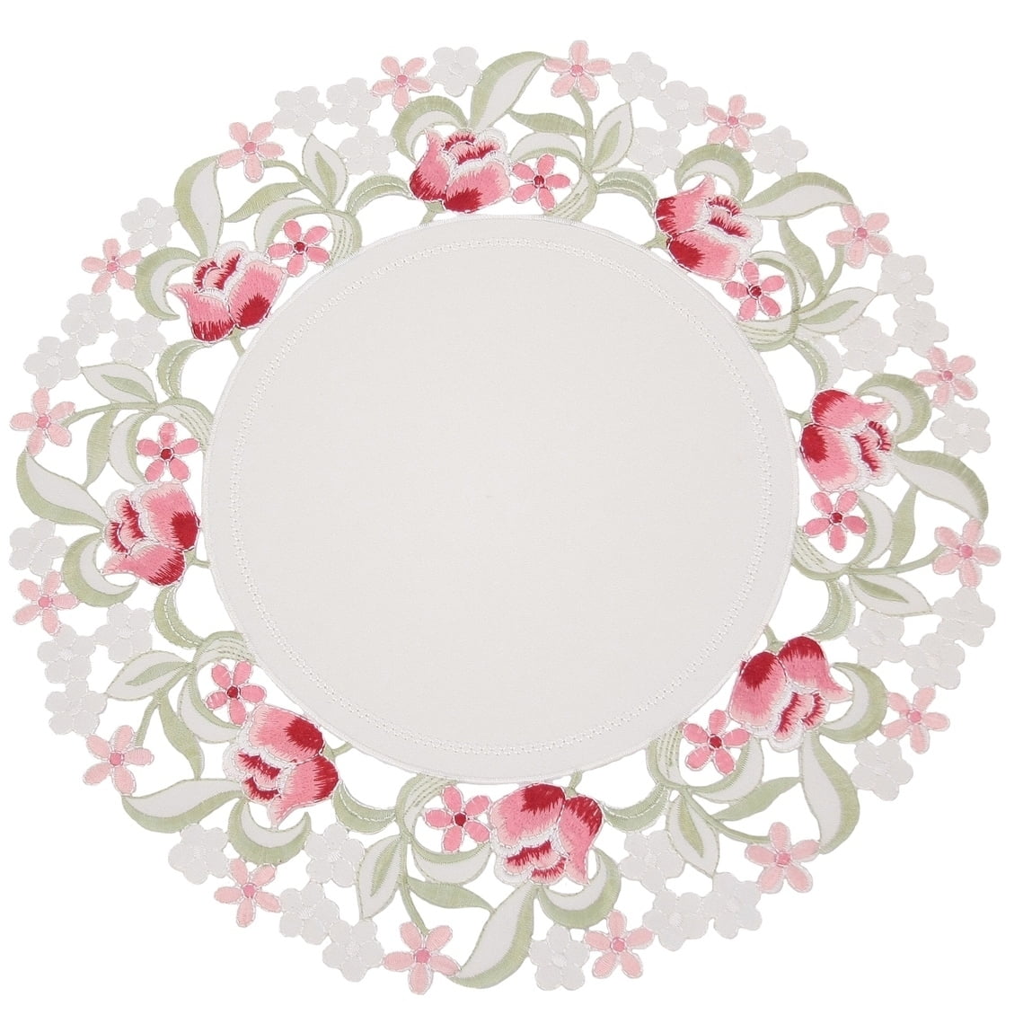 Lush Rosette Embroidered Cutwork Round Placemats, 16-Inch, Set of 4