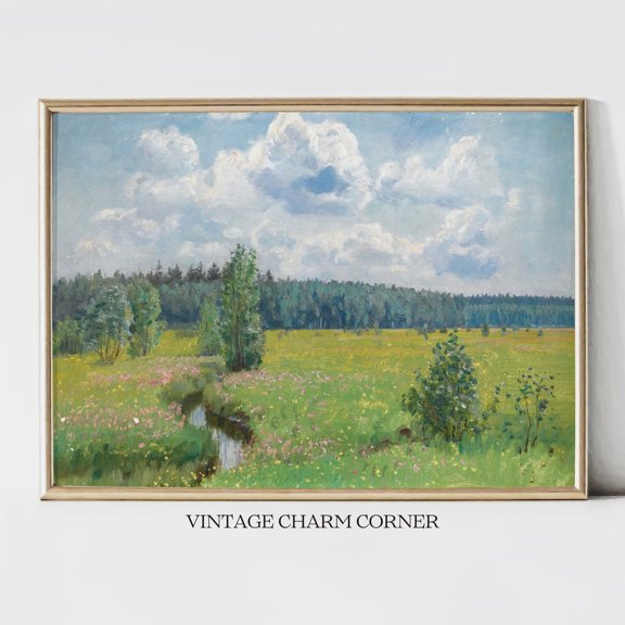 Lush Summer Meadow Wildflower Landscape Poster, Unframed Size 8x12