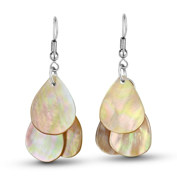 Lush Trio of Natural Brown Lip Seashell Teardrop Dangle Earrings