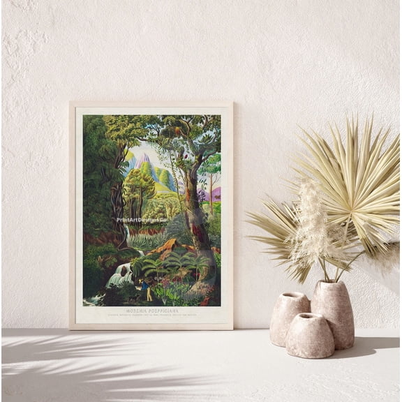 Lush Tropical Forest Poster Vintage Travel Style Jungle Print, Green Botanical Wall Art, Rainforest Landscape, Exotic Landscape , Poster Print Only