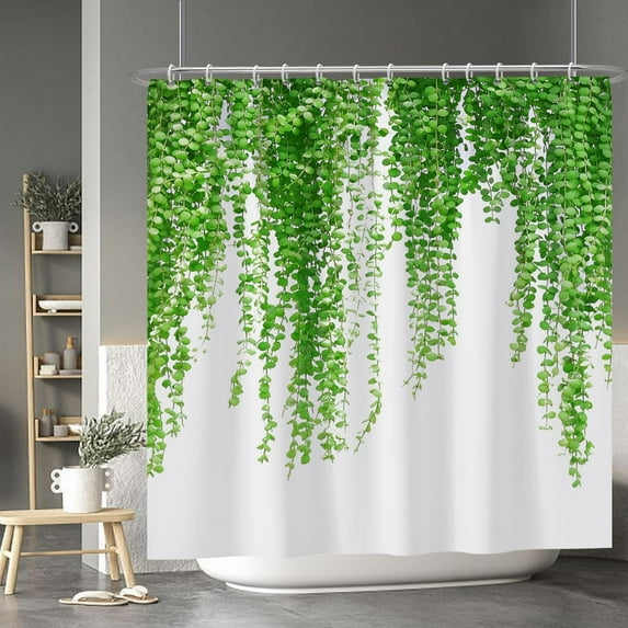 Lush Vine Plants Shower Curtain Green Leaves Botanical Decorative Fabric Waterproof Bath Curtain with Hooks (72"x72) of Natural Beauty and Tranquility to Your Bathroom for a Relaxing Atmosphere