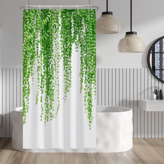 Lush Vine Plants Shower Curtain Green Leaves Lvy Natural Botanical Shower Curtains Decorative for Bathroom Waterproof Fabric Shower Curtain with Hooks 36x72 Inches