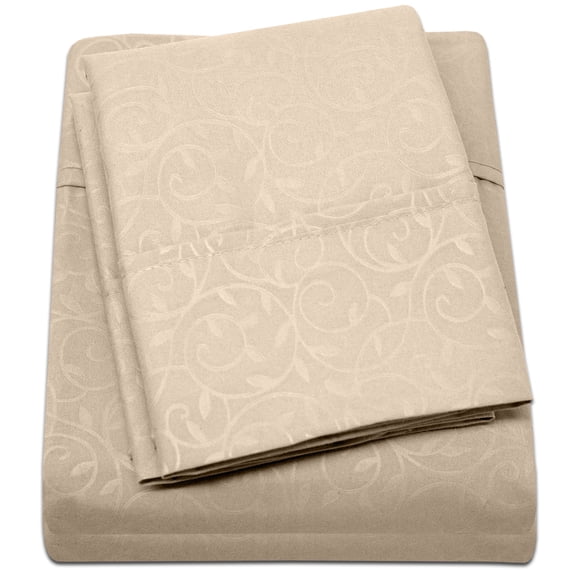 LushElegance 1800 Series Full Size 4 Piece Vine Embossed Sheet Set - Mocha