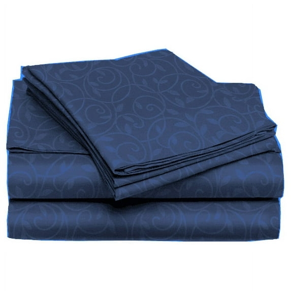 LushElegance 1800 Series Queen Size 4 Piece Vine Embossed Sheet Set - Navy