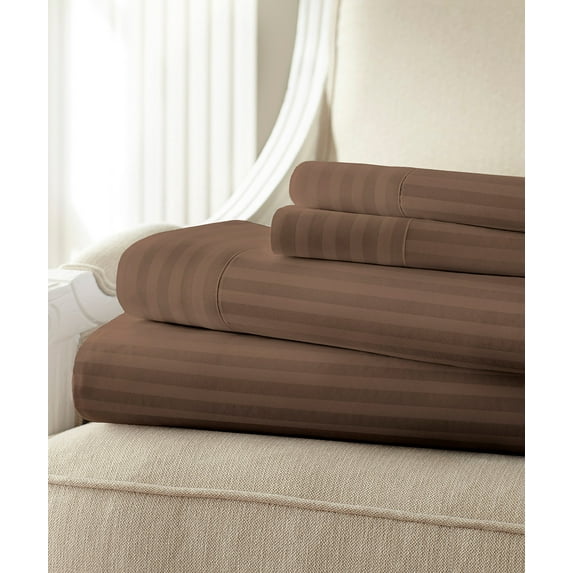 LushElegance 1800 Series Wrinkle Resistant 4 Piece Queen Size Embossed Stripe Sheet Set - Chocolate