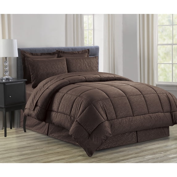 LushElegance 8 Piece Embossed Vine Bed in a Bag - King, Chocolate