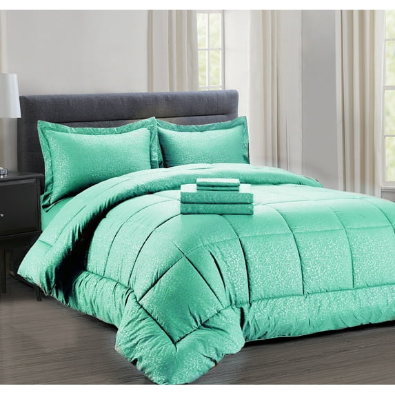 LushElegance 8 Piece Embossed Vine Bed in a Bag - King, Teal