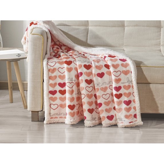 LushElegance Be Mine Love Collection Heart Ultra Plush Throw Blanket (50" x 60") with Sherpa Backing - Be Mine