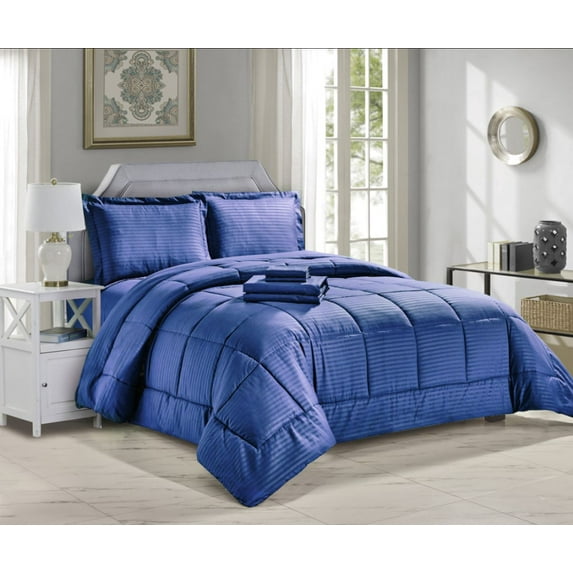 LushElegance King Size 8 Piece Bed in a Bag Down Alternative Comforter Set - Navy