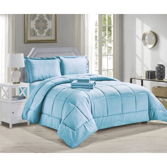 LushElegance Queen Size 8 Piece Bed in a Bag Down Alternative Comforter Set - Light Blue
