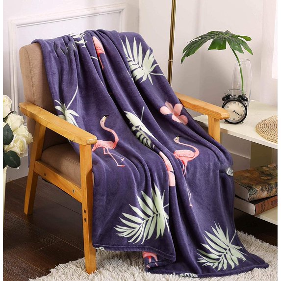 LushElegance SummerTime Whimsy Plush Fleece Throw Blanket (50" x 60") - Pink Flamingo
