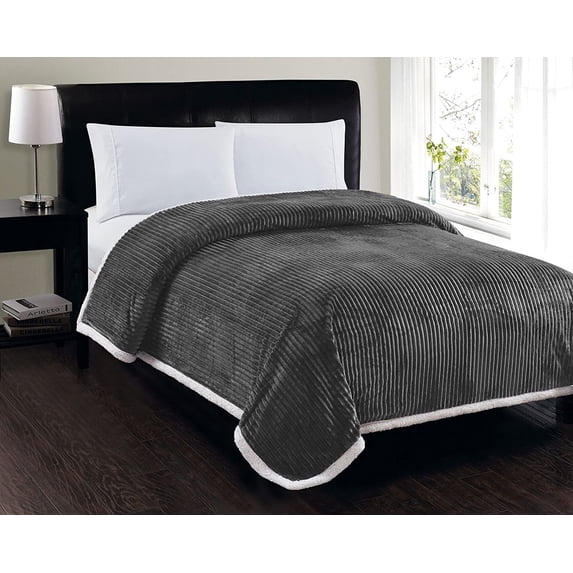 LushElegance Ultra Plush Queen Size Reversible Sherpa Corduroy Blanket (90" x 90") - Grey