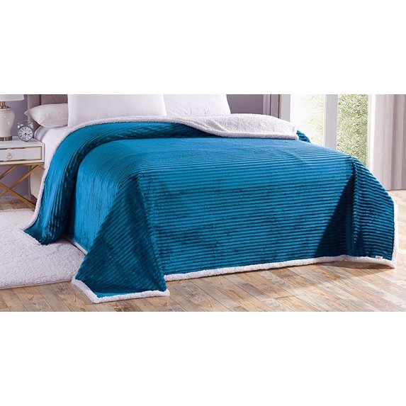 LushElegance Ultra Plush Reversible Sherpa Corduroy Blanket (King, Teal)