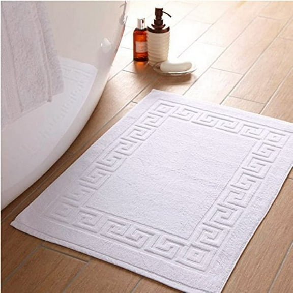 Lushomes Bathroom Mat, Super Soft Terry Cotton Floor Mat For Hotel And Spa, Door Mats For Bathmat With Greek Border (Single Pc, Pure White, 50X80 Cms)