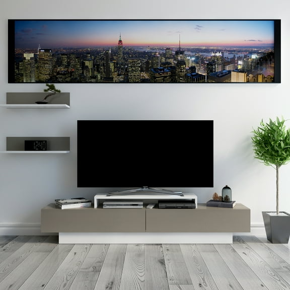 Lusi 71" Modern Wide Rectangle TV Stand, Wood, Melamine Veneer, White & Coffee