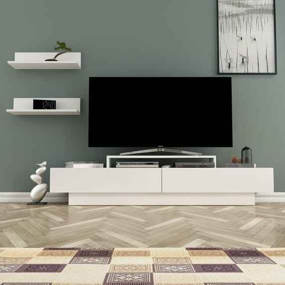 Lusi 71" Modern Wide Rectangle TV Stand, Wood, Melamine Veneer, White