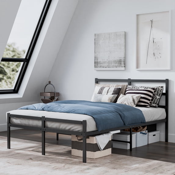 Lusimo 14 inch Full Size Metal Platform Bed Frame with Headboard and Footboard No Box Spring Needed for Adult, Black