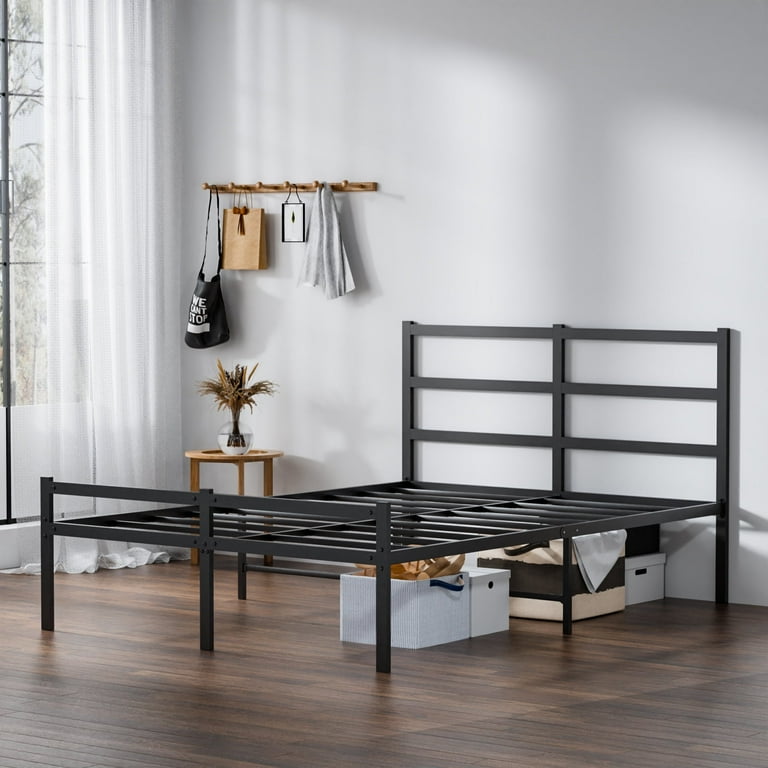 Lusimo 14 inch King Bed Frame with Headboard No Box Spring Needed Easy Assembly King Size Metal Platform Bed Frame Mattress Foundation Black