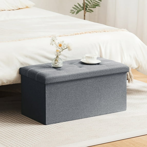 Lusimo 30" Storage Ottoman Bench with Divider, Multifunctional Foot Stool, Toy Chest & Shoe Bench for Bedroom, Living Room, and Entryway, Foldable Storage Chest with Seating, Gray