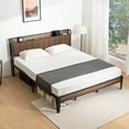 thumbnail image 1 of Lusimo Bed Frame King, Metal Platform Bed Frame with Fabric Upholstered Headboard and Charging Station No Box Spring Needed Easy Assembly, Brown, 1 of 12