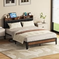 thumbnail image 1 of Lusimo Bed Frame Queen, Metal Platform Bed Frame with Fabric Upholstered Headboard and Charging Station No Box Spring Needed Easy Assembly, Black, 1 of 10