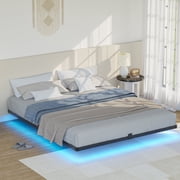 Lusimo Floating Bed Frame with LED Lights California King Size Metal Platform Bed Frame with 6.1 Under Bed Storage Space No Box Spring Needed, Black
