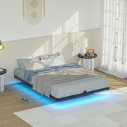 Lusimo Floating Bed Frame with LED Lights Full Size Metal Platform Bed Frame with 6.1 Under Bed Storage Space No Box Spring Needed, Black