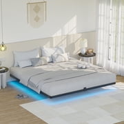 Lusimo Floating Bed Frame with LED Lights King Size Metal Platform Bed Frame with 6.1" Under Bed Storage Space No Box Spring Needed, Black