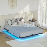 Lusimo Floating Bed Frame with LED Lights Queen Size Metal Platform Bed Frame with 6.1" Under Bed Storage Space No Box Spring Needed, Black