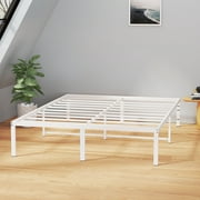 Lusimo Full Metal Bed Frame with Under Bed Storage 14 Inch Heavy Duty Platform Bed Base Steel Slat Support Anti-Slip Easy Assembly, White