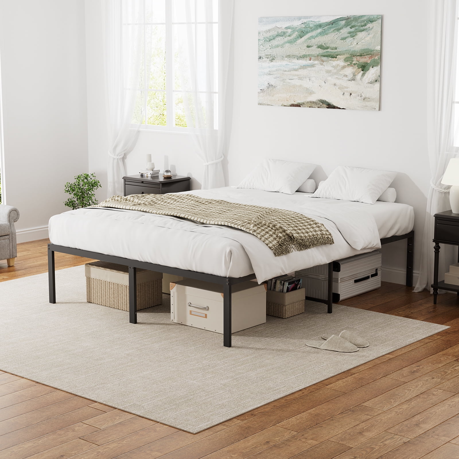 Lusimo Full Size Bed Frame 18 inch Sturdy Metal Platform No Box Springs Needed Easy Assembly With Slats Walmart