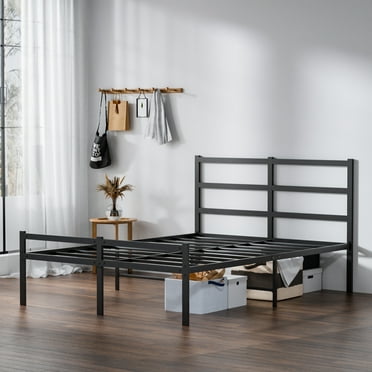 Lusimo Full Size Bed Frame with Headboard No Box Spring Needed 14 inch Full Metal Platform Bed Frame Easy Assembly Anti-Slip, Black