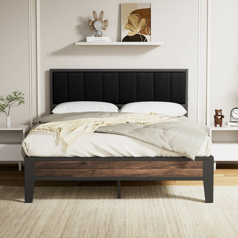 Lusimo Full Size Bed Frame with Upholstered Headboard and