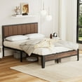 thumbnail image 1 of Lusimo Full Size Platform Metal Bed Frame with Upholstered Headboard and Under-Bed Storage No Box Spring Needed, Brown, 1 of 9