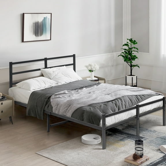 Lusimo King Bed Frame with Headboard and Footboard 14 Inch Sturdy Metal Platform King Size Bed Frame with Under Bed Storage Space Anti-Slip Noise-Free Mattress Foundation for Adult