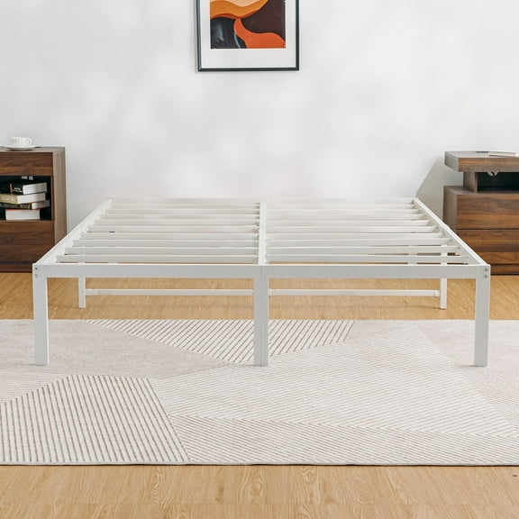 Lusimo King Size Bed Frame 14 inch Heavy Duty King Metal Bed Frame with Under-Bed Storage No Box Spring Needed Anti Slip Support Mattress Foundation, White