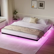 Lusimo King Size Floating Bed Frame with LED Lights Bed Storage Metal Platform Bed Frames with Steel Slat Support Anti-Slip Easy Assembly, Black