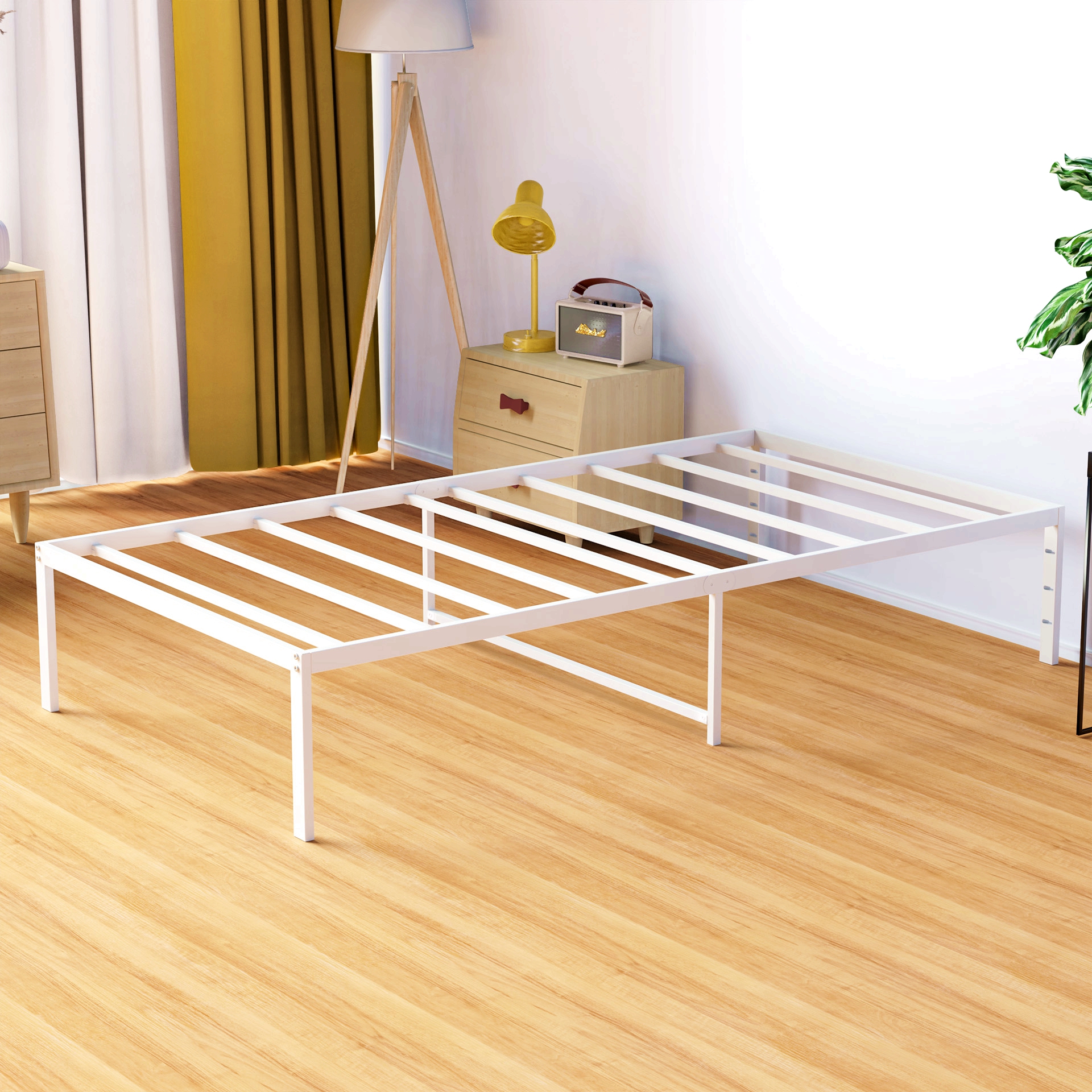 Lusimo Twin Bed Frames with Headboard Black 14 inch Heavy Duty Metal